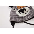 Gorro de urso de malha jacquard com pompons de menino feminino